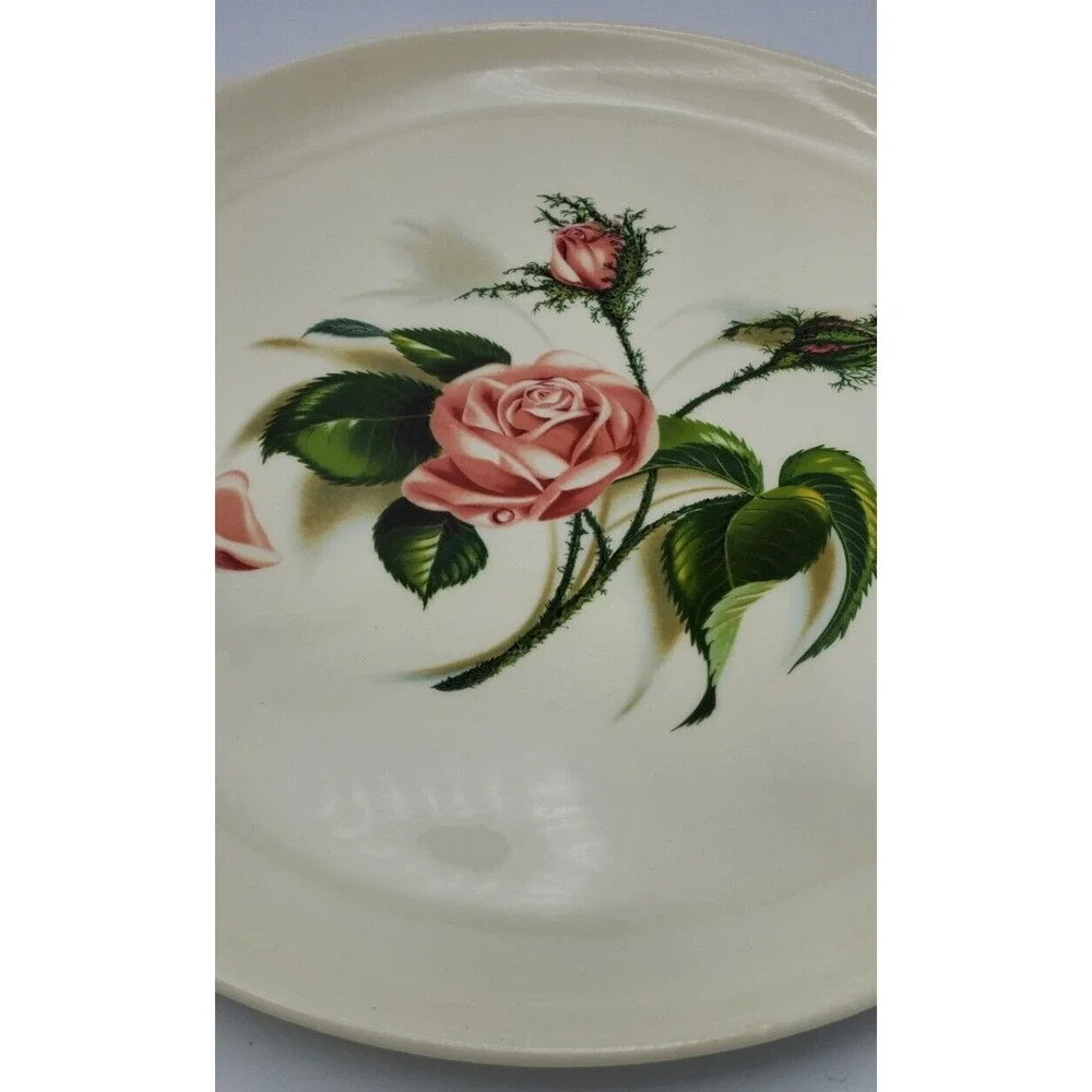 Universal Potteries 1950-59 Ballerina Pink Moss Rose Plate &‎ Round Platter USA